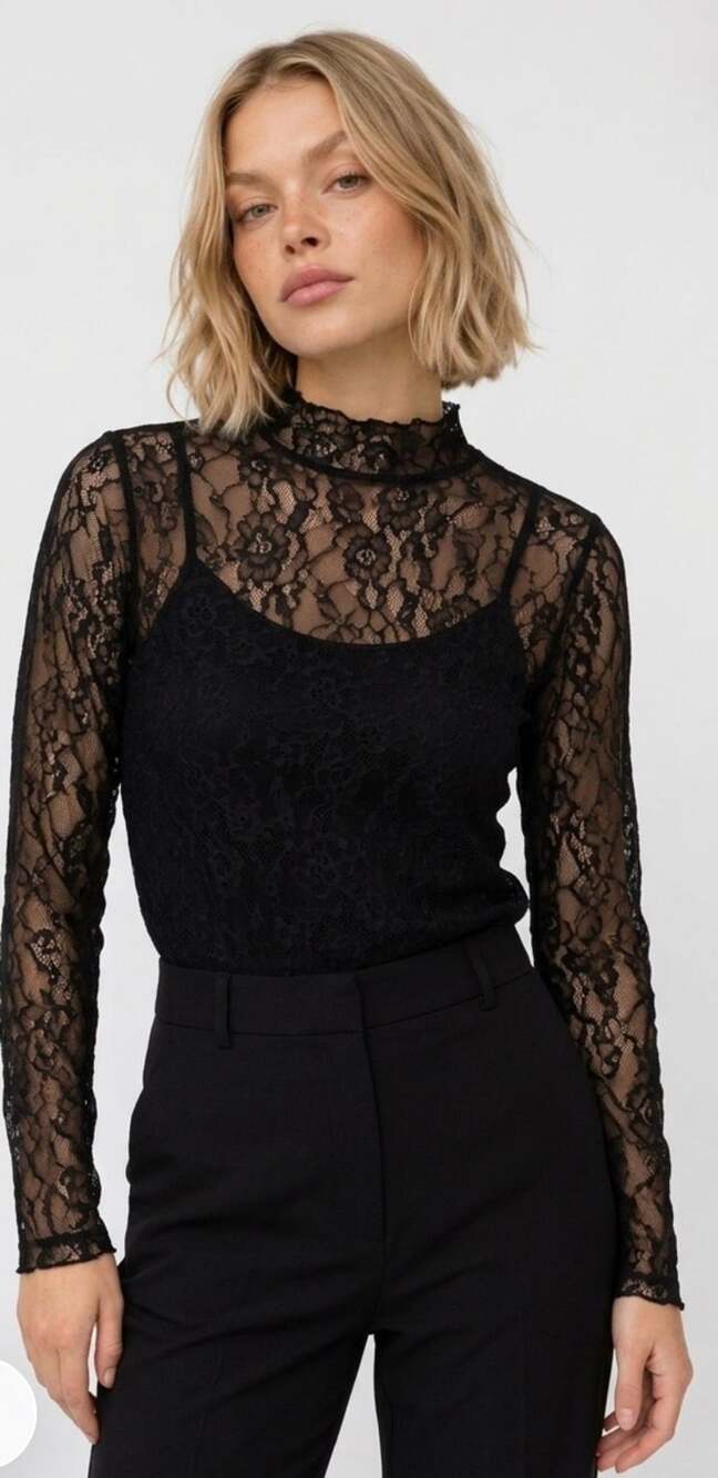 Rachel Zoe Black Floral Lace Long Sleeve Top Blouse Size S